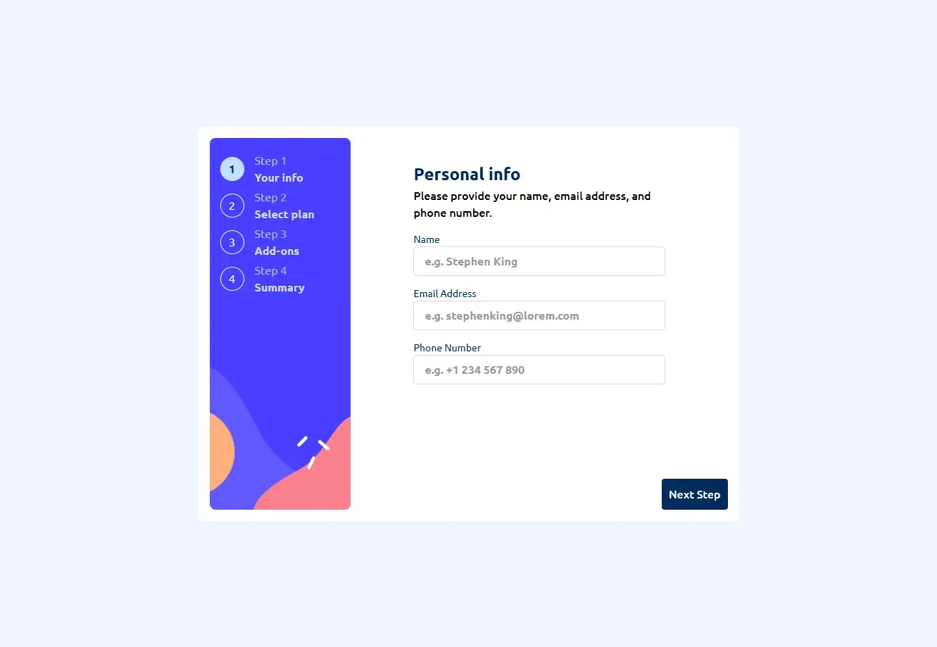 Project image of the multi-step form