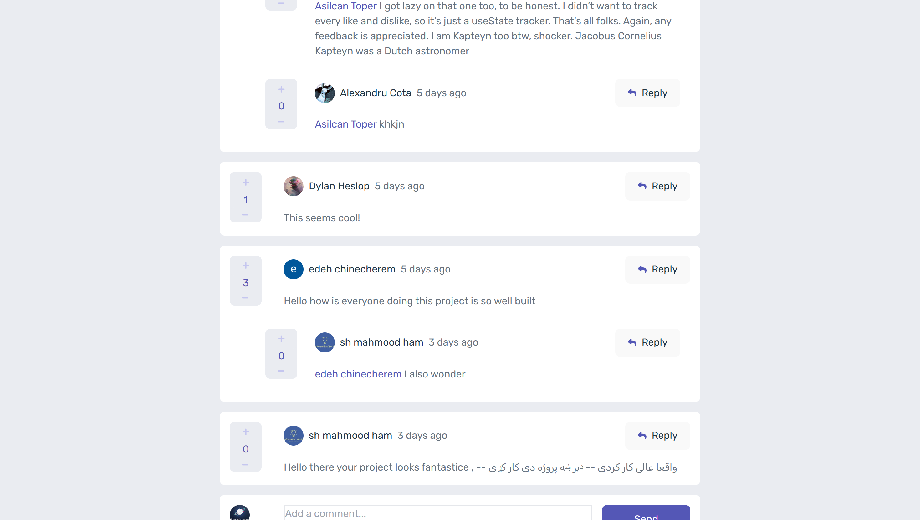 Project image of the real-time CRUD comment section